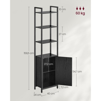 Black Modular 6-Tier Bookcase with Adjustable Shelves and Door