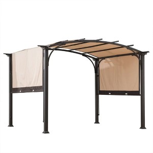 Sunjoy 9 x 11 Foot Arched Pergola Cover Outdoor Roof Shaded Canopy Tent with Steel Frame for Backyard Patios, Decks, and Gardens, Brown and Black - 1 of 4