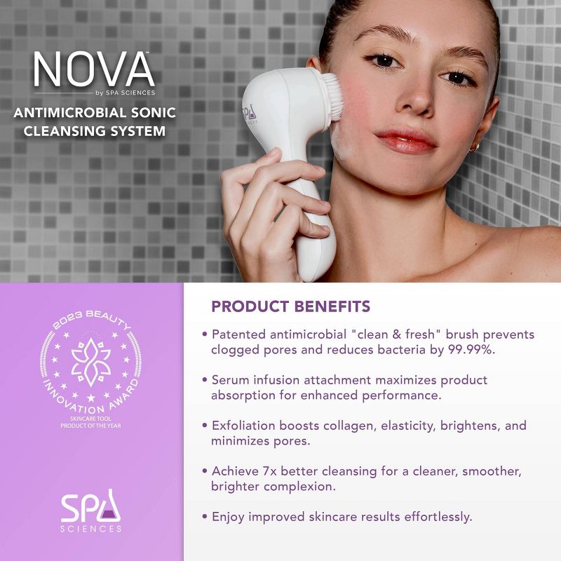 Spa Sciences NOVA Sonic Facial Brush with Antimicrobial Brush Bristles, 4 of 16