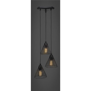 Toltec Lighting Europa 3 - Light Pendant in  Matte Black with 7" Matte Black Cone Mesh Metal Shade Shade - 1 of 1