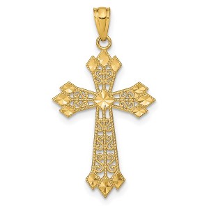 Black Bow Jewelry 14k Yellow Gold Diamond-Cut Filigree Cross Pendant, 17 x 32mm - 1 of 4