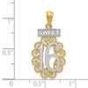Black Bow Jewelry 14k Yellow Gold and White Rhodium Filigree Sweet 16 Pendant, 13 x 27mm - 4 of 4