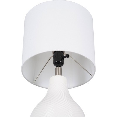 White Ceramic Gourd Table Lamp with Linen Drum Shade, 18"