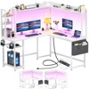 Aheaplus L-Shaped Desk with Hutch & Power Outlet, Corner Computer Desk with Led Lights - 2 of 4