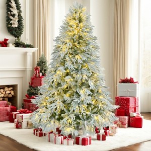 NicBex Prelit Snow Flocked Artificial Christmas Tree Hinged Full Trees Set of 3 with Branch Tips and Lights for Indoor Decor - 1 of 4