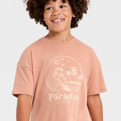 Детские Cat & Jack Boys' Short Sleeve Astronaut Paradise Oversized Graphic T-Shirt - Cat & Jack™ Clay Pink M — фото 2