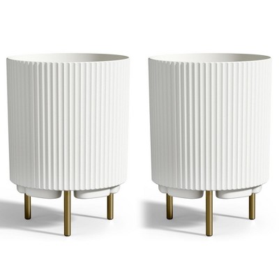 Maggift Planters, 2PCS Decorative Planter Set with Stand, Simple Design Round Flower Pot for Garden, Patio, White, 14.8" * 14.8" * 20.3"