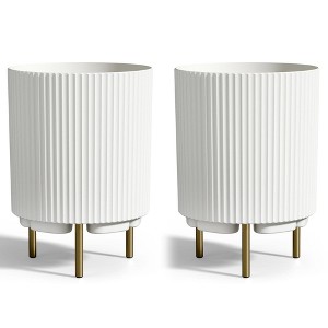 Maggift Planters, 2PCS Decorative Planter Set with Stand, Simple Design Round Flower Pot for Garden, Patio, White, 14.8" * 14.8" * 20.3" - 1 of 4