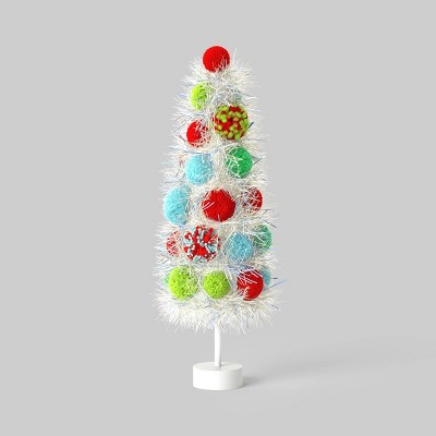 Image of 18" Tinsel Christmas Tree Sculpture with Colorful Pom Poms  - Wondershop™