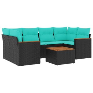 vidaXL 7 Piece Garden Sofa Set with Cushions - Black and Blue - 1 of 4