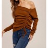 Women's Ruched Drawstring Asymetrical Sweater - Hem & Thread - 2 of 4
