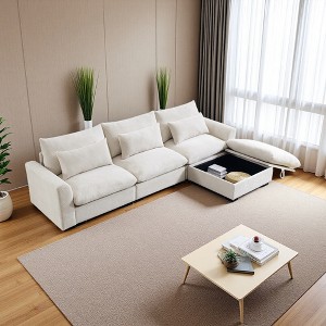 122" Corduroy Cloud L-Shaped Modular Sectional Sofa with Deep Seat & Storage Ottoman - 1 of 4