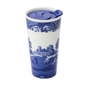 Spode Blue Italian 12oz Porcelain Travel Mug with Lid – Scenic Patterned Drinkware with Decorative Border - 1 of 4