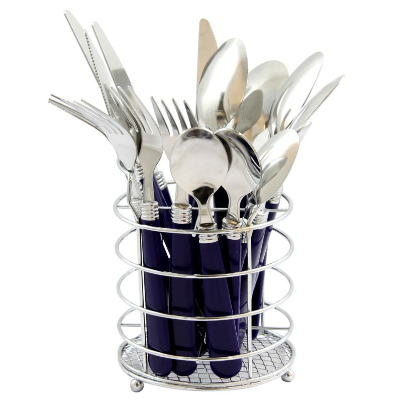 Gibson Sensations II 16 Piece Stainless Steel Flatware Set with Cobalt Handles and Chrome Caddy, 5 of 9