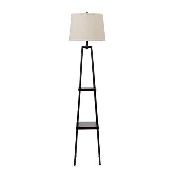 58" Etagere Floor Lamp with Shelves/Beige Linen Shade Black - Cresswell Lighting