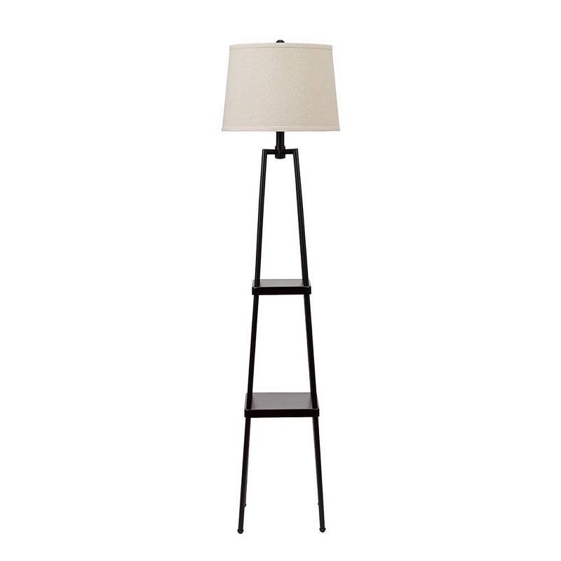 58&#34; Etagere Floor Lamp with Shelves/Beige Linen Shade Black - Cresswell Lighting, 1 of 14
