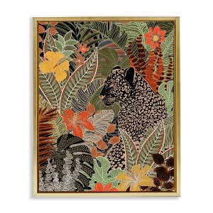 Stupell Industries Leopard in Jungle Pattern Floating Frame Canvas Art, Gold, 25" x 31" - 1 of 4