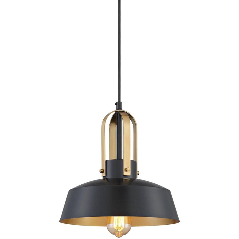 Possini Euro Design Black Warm Brass Mini Pendant Lighting Fixture 12" Wide Farmhouse Rustic for Dining Room House Home Kitchen Island High Ceilings, 1 of 10