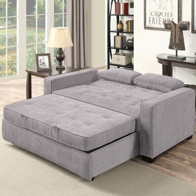 Light Gray Tufted Queen Convertible Sleeper Sofa with Wood Frame