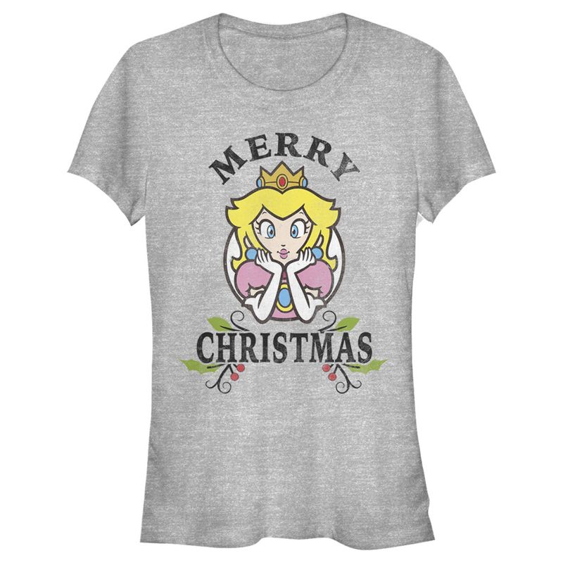 Juniors Womens Nintendo Christmas Princess Peach T-Shirt, 1 of 4