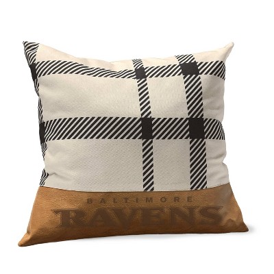 NFL Baltimore Ravens Farmhouse Plaid Faux Leather Throw Pillow