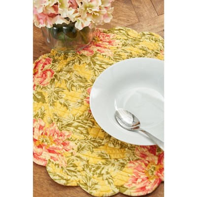Splendor Yellow and Pink Cotton Quilted Round Reversible Placemat Set of 6