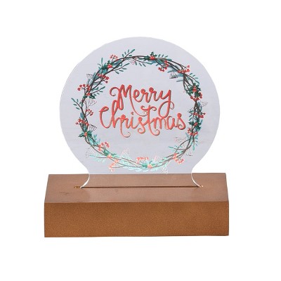Season's Designs Merry Christmas 6" Led Acrylic Sign W/ On/Off B/O, Timer