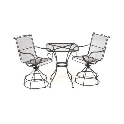 Woodard Uptown 3 Piece Steel Bistro and Balcony Set with Swivel Motion Chairs, Table, 250 Pound Weight Capacity, and Powder Coated Finish, Black