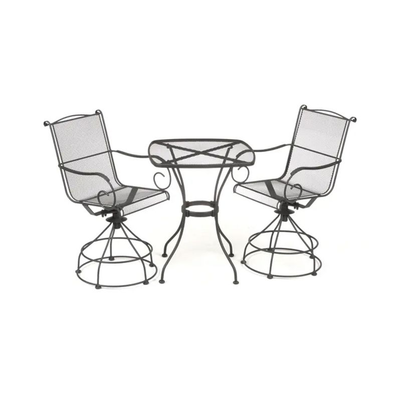 Woodard Uptown 3 Piece Steel Bistro and Balcony Set with Swivel Motion Chairs, Table, 250 Pound Weight Capacity, and Powder Coated Finish, Black, 1 of 7