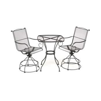 Woodard Uptown 3 Piece Steel Bistro and Balcony Set with Swivel Motion Chairs, Table, 250 Pound Weight Capacity, and Powder Coated Finish, Black
