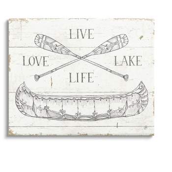 Stupell Industries Live Love Lake Rustic Canoe Oars Canvas Wall Art