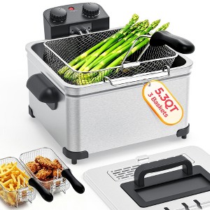 SUGIFT 5.3QT Stainless Steel Deep Fryer with 3 Baskets, Visible Lid & 1700W Fast Heating - 1 of 4