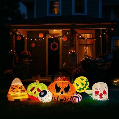 Hachikiko 8FT Halloween Inflatable Decoration - Pumpkin Ghost Eyeball Candy Design, Waterproof Outdoor/Indoor Yard Garden Decor