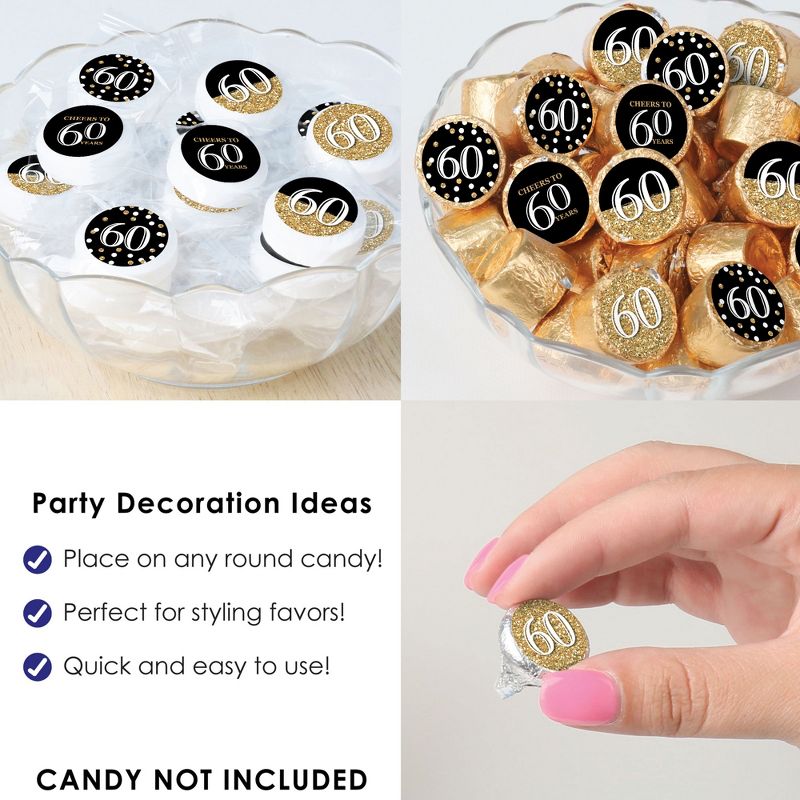 Big Dot of Happiness Adult 60th Birthday - Gold - Birthday Party Small Round Candy Stickers - Party Favor Labels - 324 Count, 5 of 8