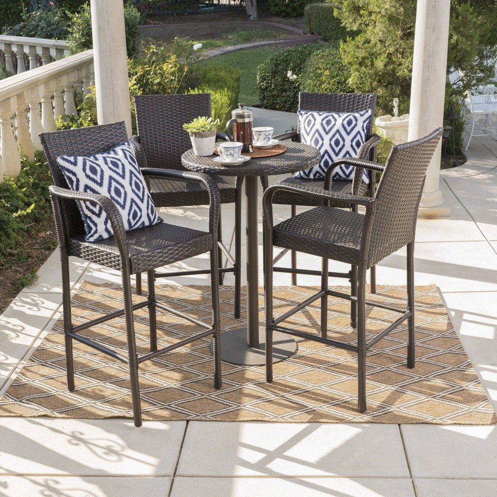 Patina 5pc Wicker Round Patio Bar Set - Brown - Christopher Knight Home ...