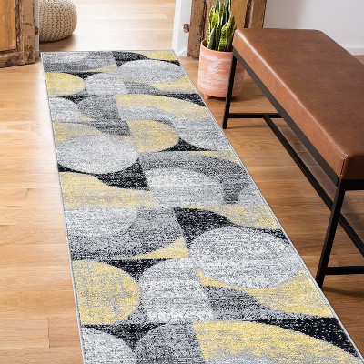 Yellow and Gray Geometric Design Runner Rug 2' x 7'
