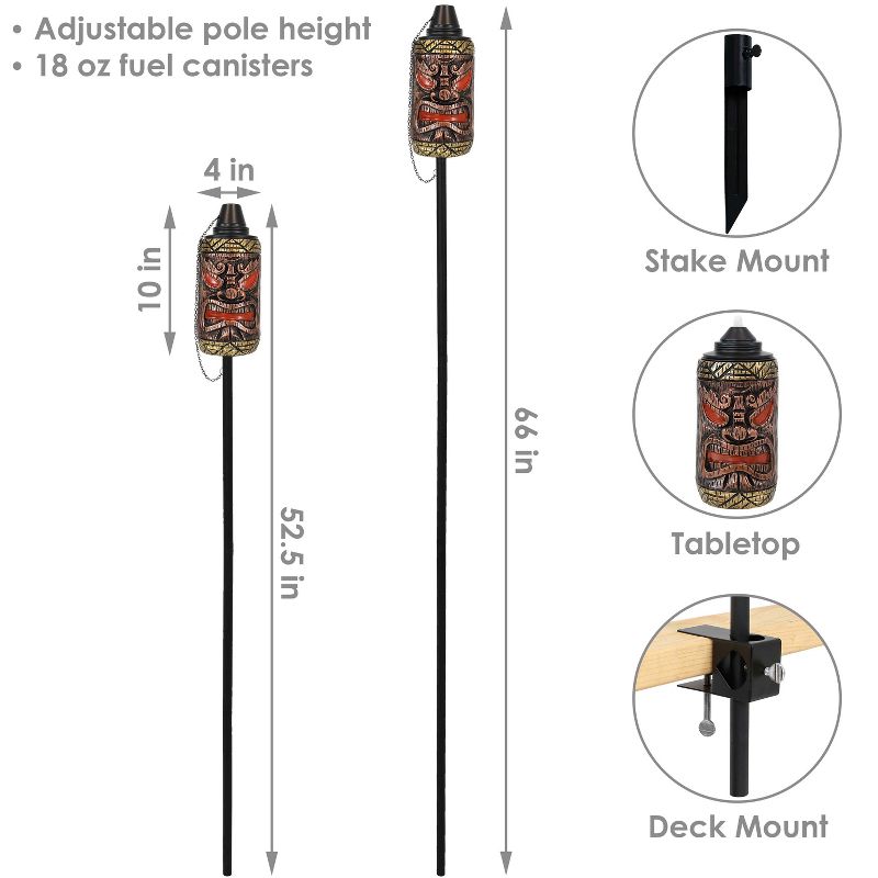 Sunnydaze Outdoor 3-in-1 Adjustable Height Tiki Face Patio and Lawn Torch Light Set, 3 of 12