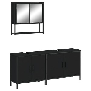 vidaXL 3-Piece Bathroom Furniture Set - Engineered Wood - Includes Black Wall-Mounted Mirror Cabinet and 2 Sink Cabinets, Ample Storage, Modern Design - 1 of 4