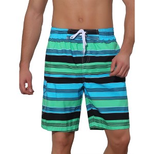 Lars Amadeus Men's Drawstring Stripes Printed Color Block Beach Pool Board Shorts - 1 of 4