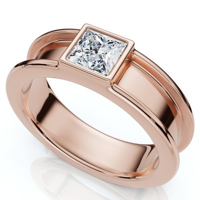 Pompeii3 Men's Certified Bezel Set Diamond Solitaire Wedding Ring 14k Gold Lab Created
