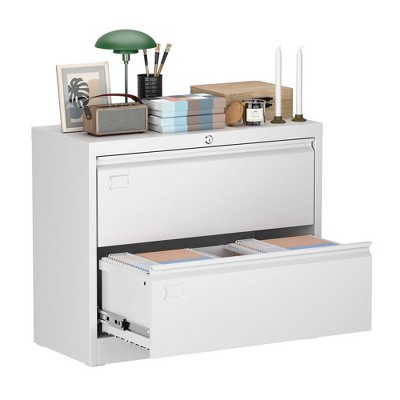 AOBABO 2 Drawer Wide Lateral File Cabinet with Lock, Suitable for Home Office School Hanging Files Letter/Legal/F4/A4 Size,Required-Assembly