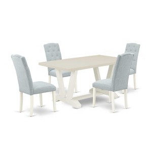 HomeStock 5-Piece Rectangle Natural Oak Finish Solid Wood Top Dining Table with 4 Parson Chair - 1 of 4