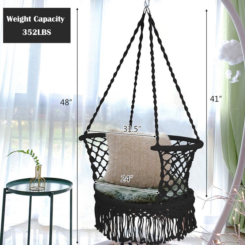 Costway Hanging Hammock Chair Cotton Rope Macrame Swing Indoor Outdoor Gray\Black\Turquoise, 4 of 11