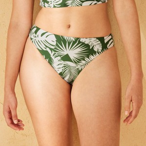 Women's Reversible Mid-Rise High Leg Medium Coverage Hipster Bikini Bottom - Shade & Shore™ Green Palm Print - 1 of 4