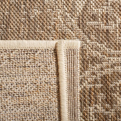 Cream and Beige Geometric Synthetic 4' Square Area Rug