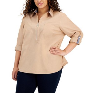 Tommy Hilfiger Womens Chambray Roll Tab Tunic Blouse - 1 of 1