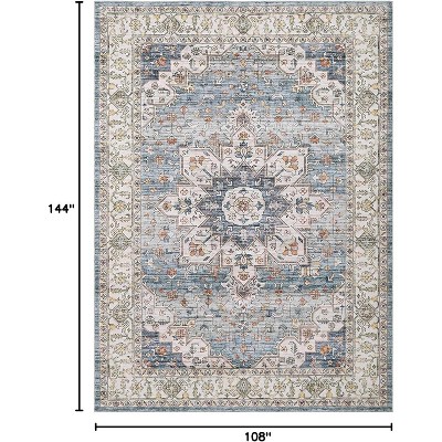Vintage Floral Print Area Rug,Traditional Washable Indoor Boho Carpet Low Pile Non-Shedding Floor Mat with Non-Slip Rubber Backing