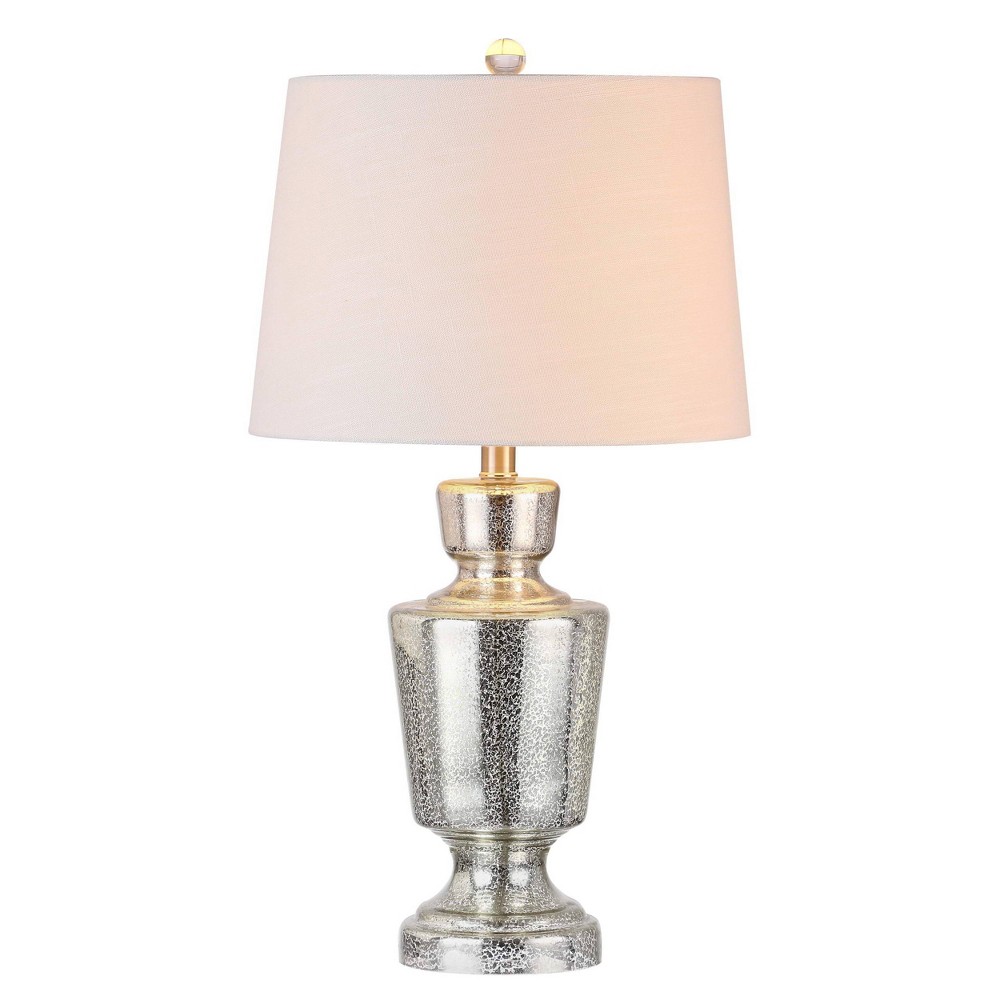 Photos - Floodlight / Street Light 26.5" Glass Olivia Table Lamp Silver with Linen Shade - JONATHAN Y: Nights