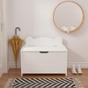 KWPZQEB Wooden Toy Chest with Cute Bear-Shaped Backboard, Kids Toy Box with Safety Hinged Lid, Wooden Look Accent Furniture for Living Room, White - 2 of 4