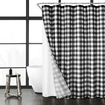 LunaLulinlk 14 Pc Buffalo Plaid Faux Linen 72" x 70" Shower Curtain Set